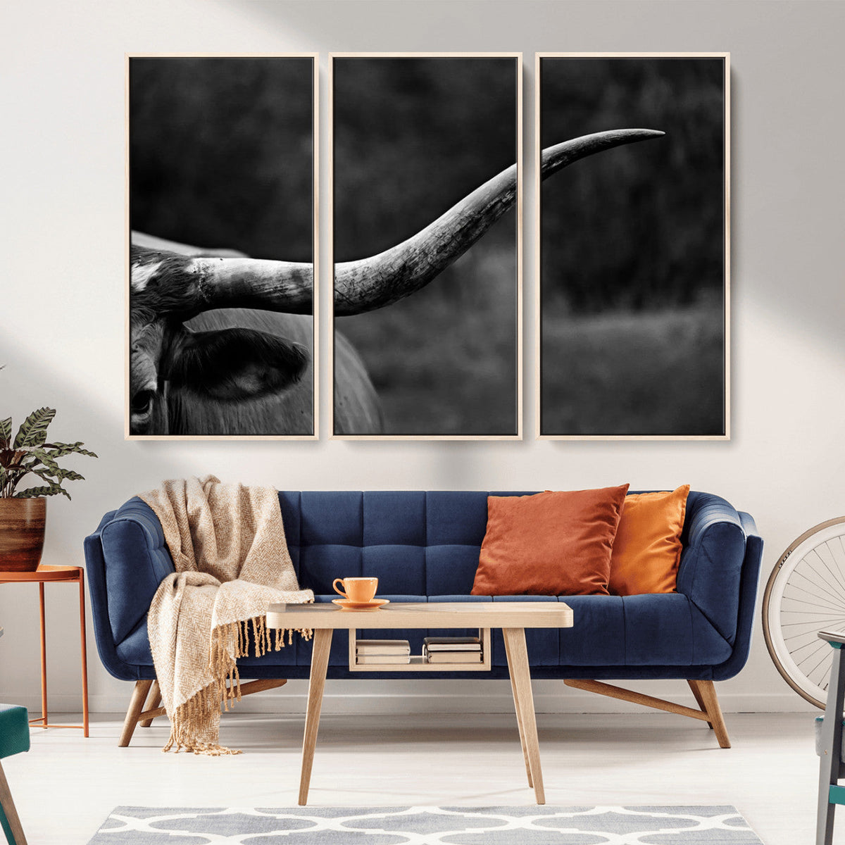 Cow Longhorn Wall Art | Black and White Print | Ready to