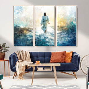 Watercolor Jesus Walking on Water Canvas Print, Christian