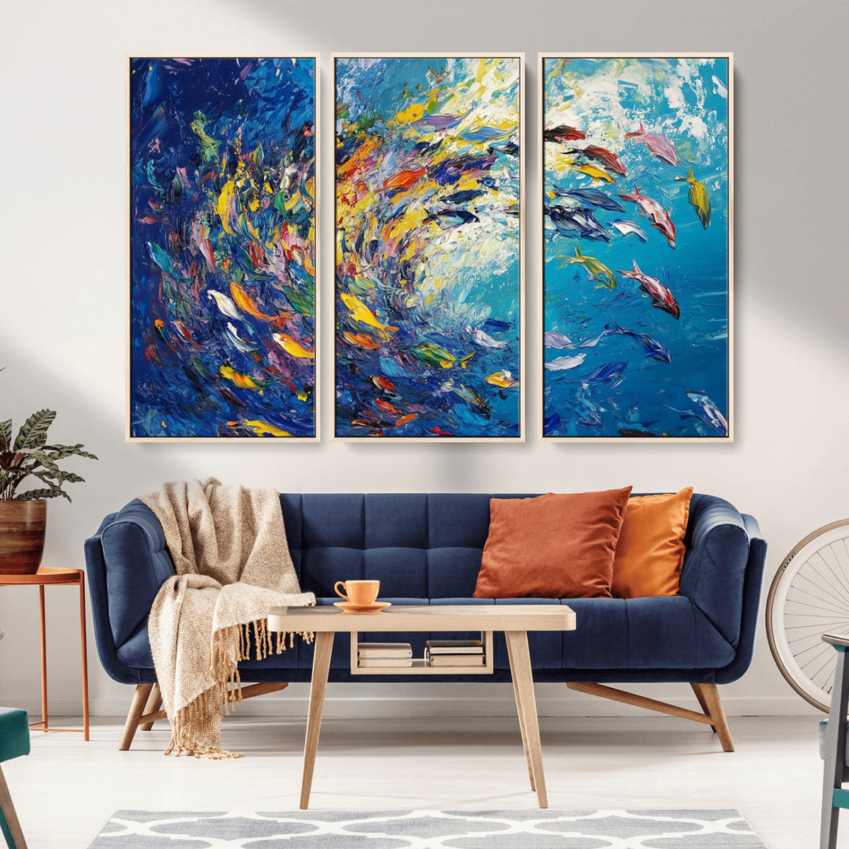Colorful Swirling Fish School Wall Art Canvas Print |