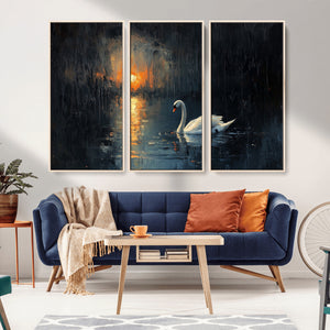 Abstract Swan on Water Wall Art Canvas Print - Elegant