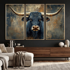 Texas Western Wall Art Canvas Print - Abstract Cow Longhorn
