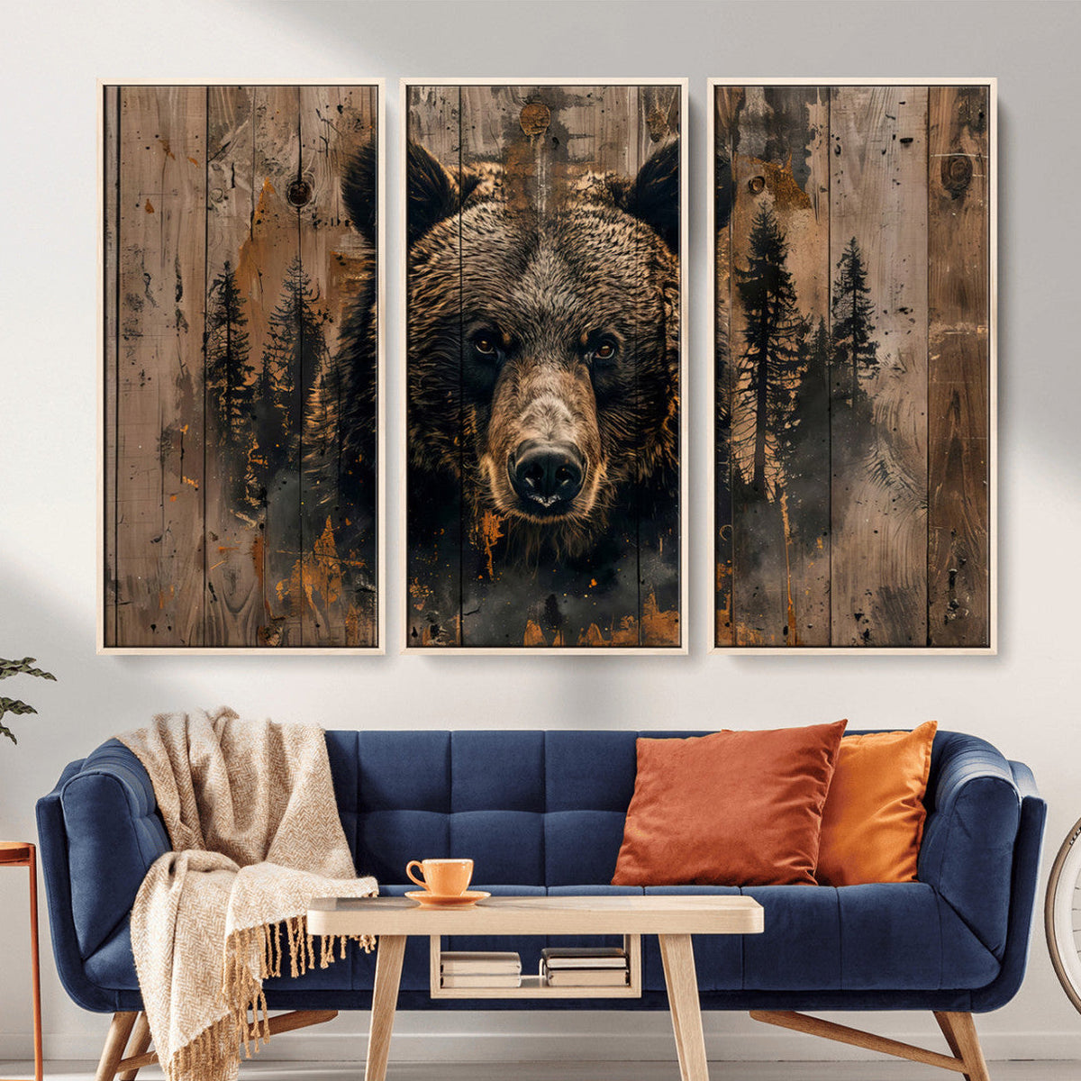 Rustic Grizzly 399 Wall Art | Triptych Canvas Print | Rustic