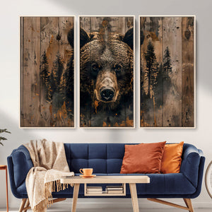 Rustic Grizzly 399 Wall Art | Triptych Canvas Print | Rustic