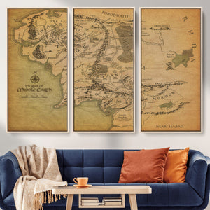 Middle Earth Map Canvas Wall Art – Vintage Fantasy Map
