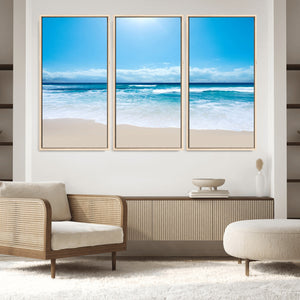 Wall Art Canvas Print Shiny Blue Sea and Beach
