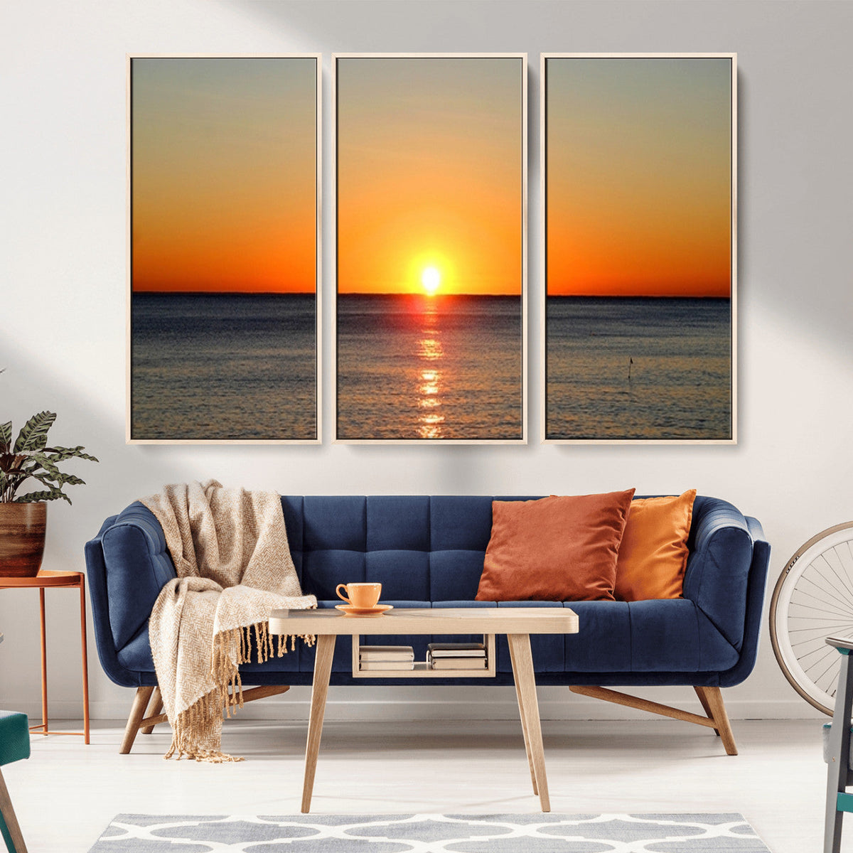 Golden Horizon Sunset Over Ocean Wall Art Canvas Print –