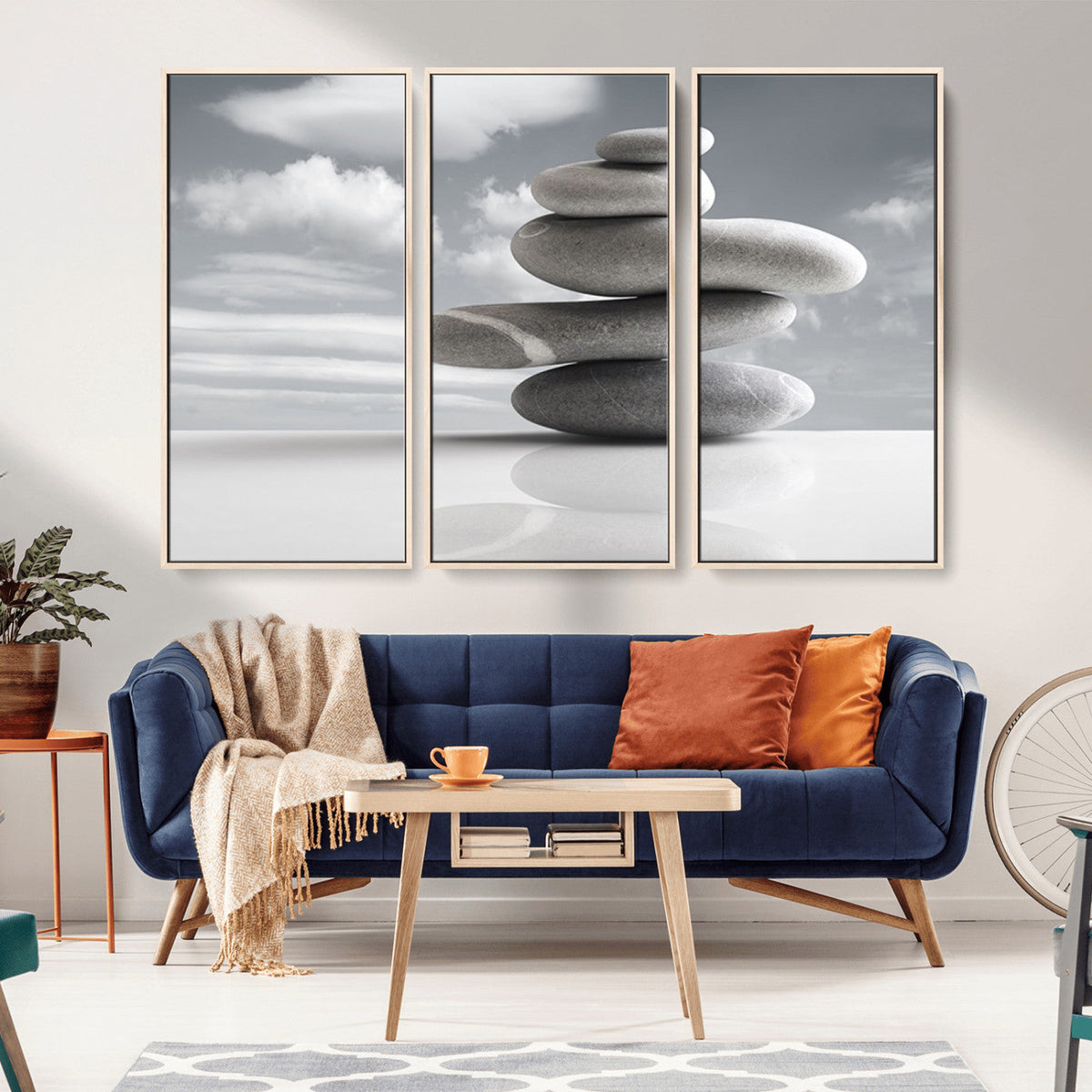 Still Life Black and White Zen Stones Wall Art Canvas,