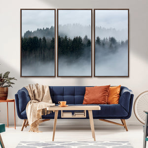 Autumn and Misty Trees in the Forest Wall Art Canvas Print,