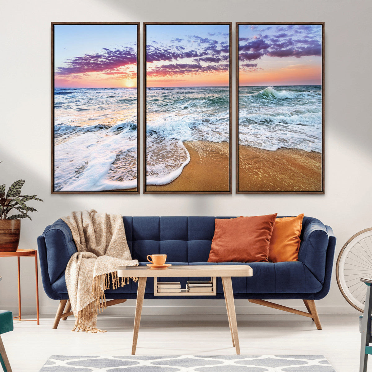 Coastal Sunset Art Beach Canvas Wall Art Print | Ocean Waves