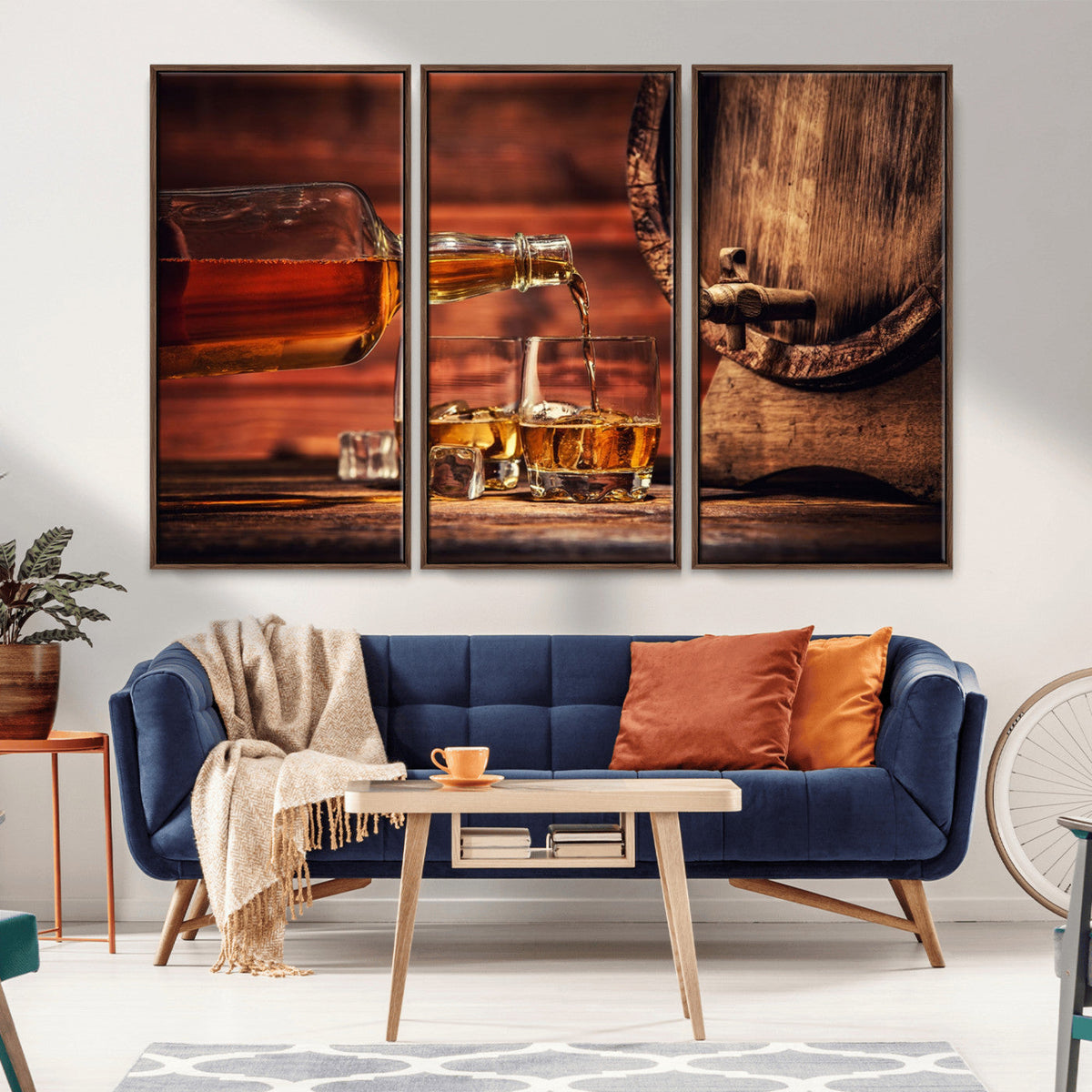 Whiskey and Cigar Canvas Wall Art | 3 Panel Bar Room Decor