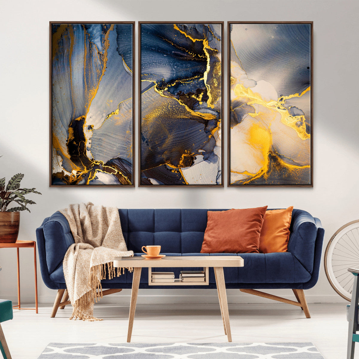 Large Abstract Wall Art Print -  Gold and Blue Abstract