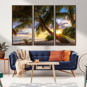 Tropical Island Sunset on the Beach Palms Wall Art Canvas