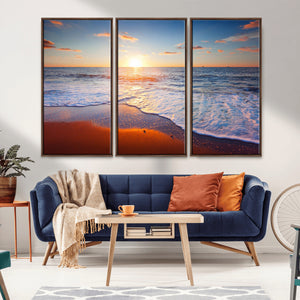 Tropical Ocean Sunset Wall Art Canvas Print, Golden Beach