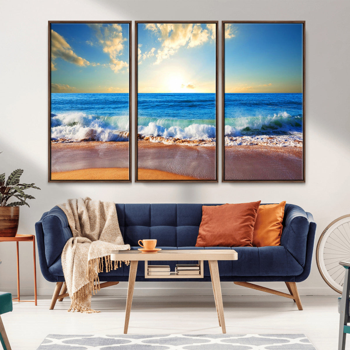 Tropical Beach Sunset Canvas Art, Ocean Waves and Sandy