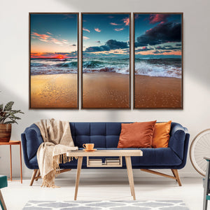 Sunset Ocean Beach Wall Art – Giclee Canvas Print, Coastal