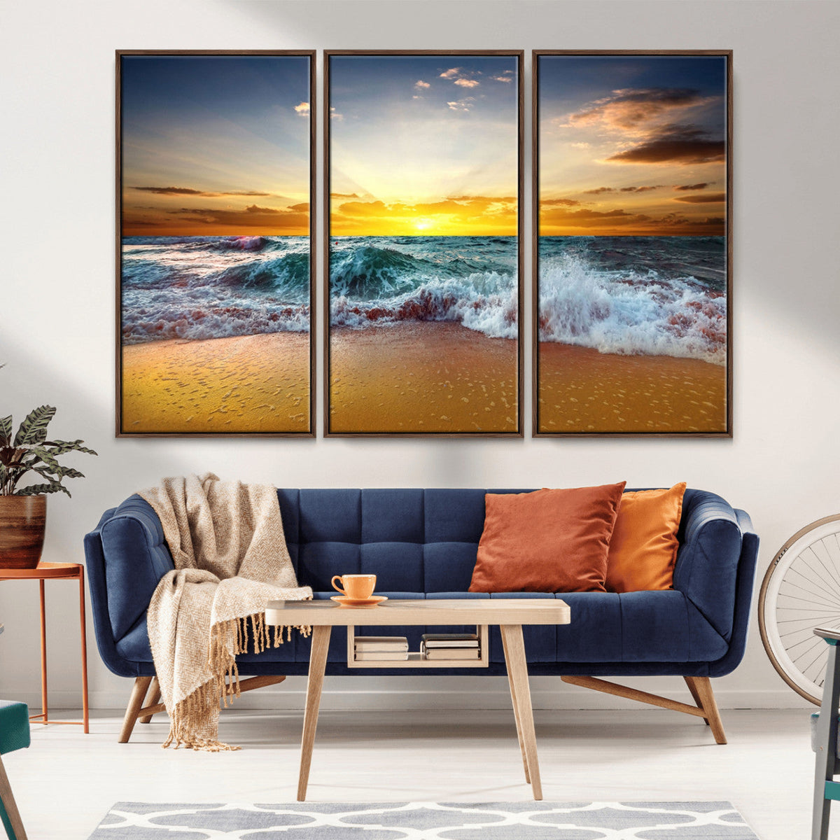 Golden Sunset Ocean Waves Wall Art Canvas Print – Multi