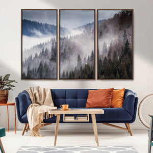 Beautiful Rising Fog in Winter Mountain Landscape- Framed