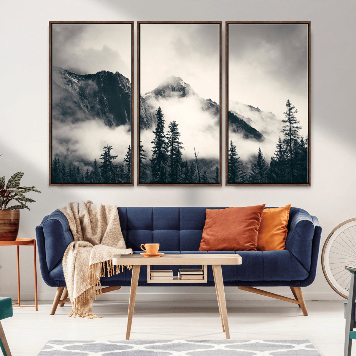 Large Foggy Mountain Forest Wall Art Canvas Print | Misty
