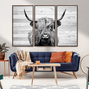 Scottish Highland Cow Cattle Art Print on Wood Background