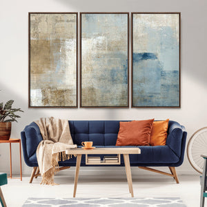Abstract Blue and Beige Wall Art, Modern Minimalist Canvas