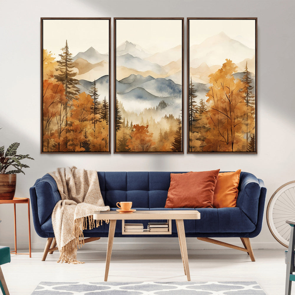 Golden Autumn Forest Wall Art Canvas | Mountain Landscape