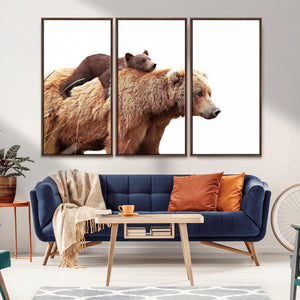 Mother and Baby Bear Canvas Wall Art - Adorable Wildlife