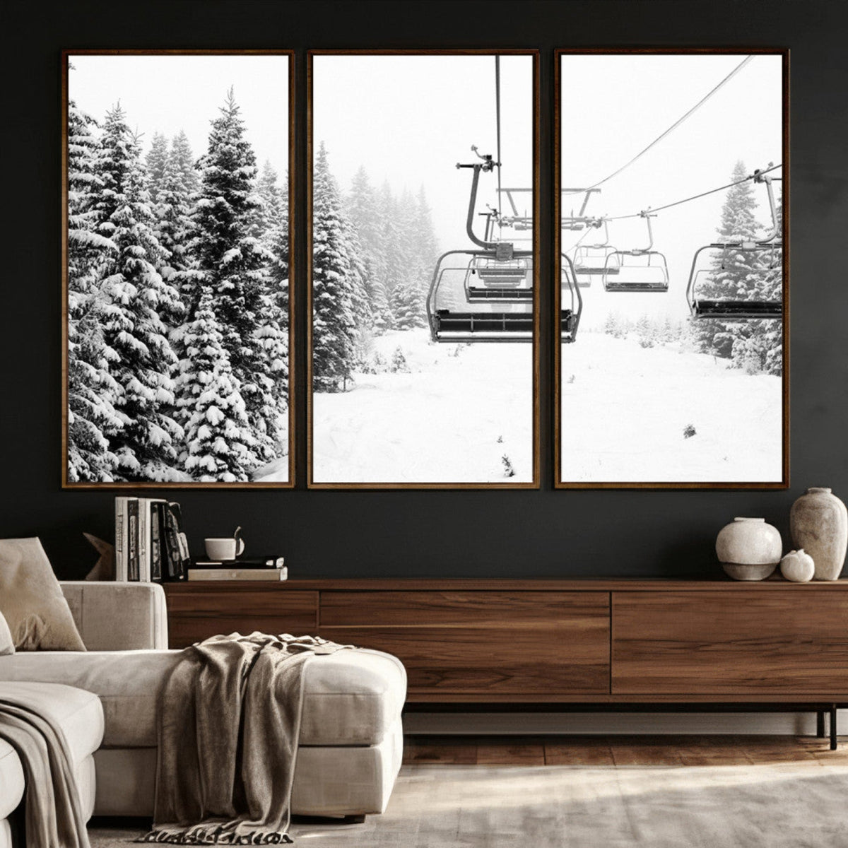 Ski Wall Art - Ski Lift Wall Art Canvas Print Snow Covered