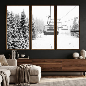 Ski Wall Art - Ski Lift Wall Art Canvas Print Snow Covered