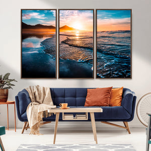 Sunset Beach Ocean Canvas Wall Art – Tranquil Ocean
