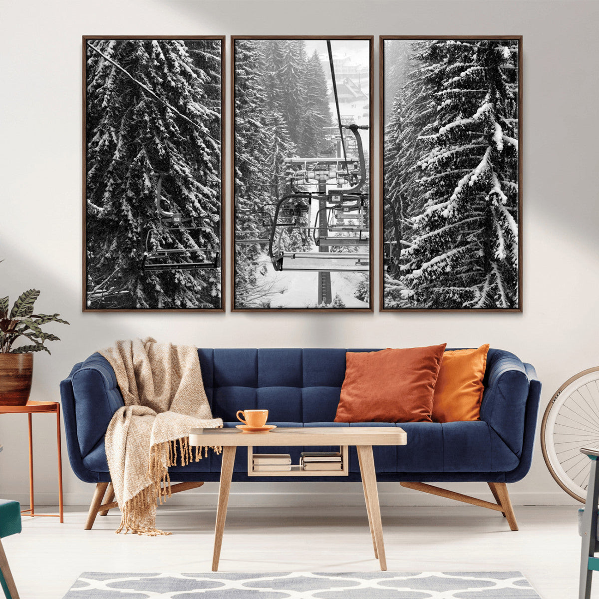 Winter Ski Lift Black and White Canvas Wall Art – Alpine