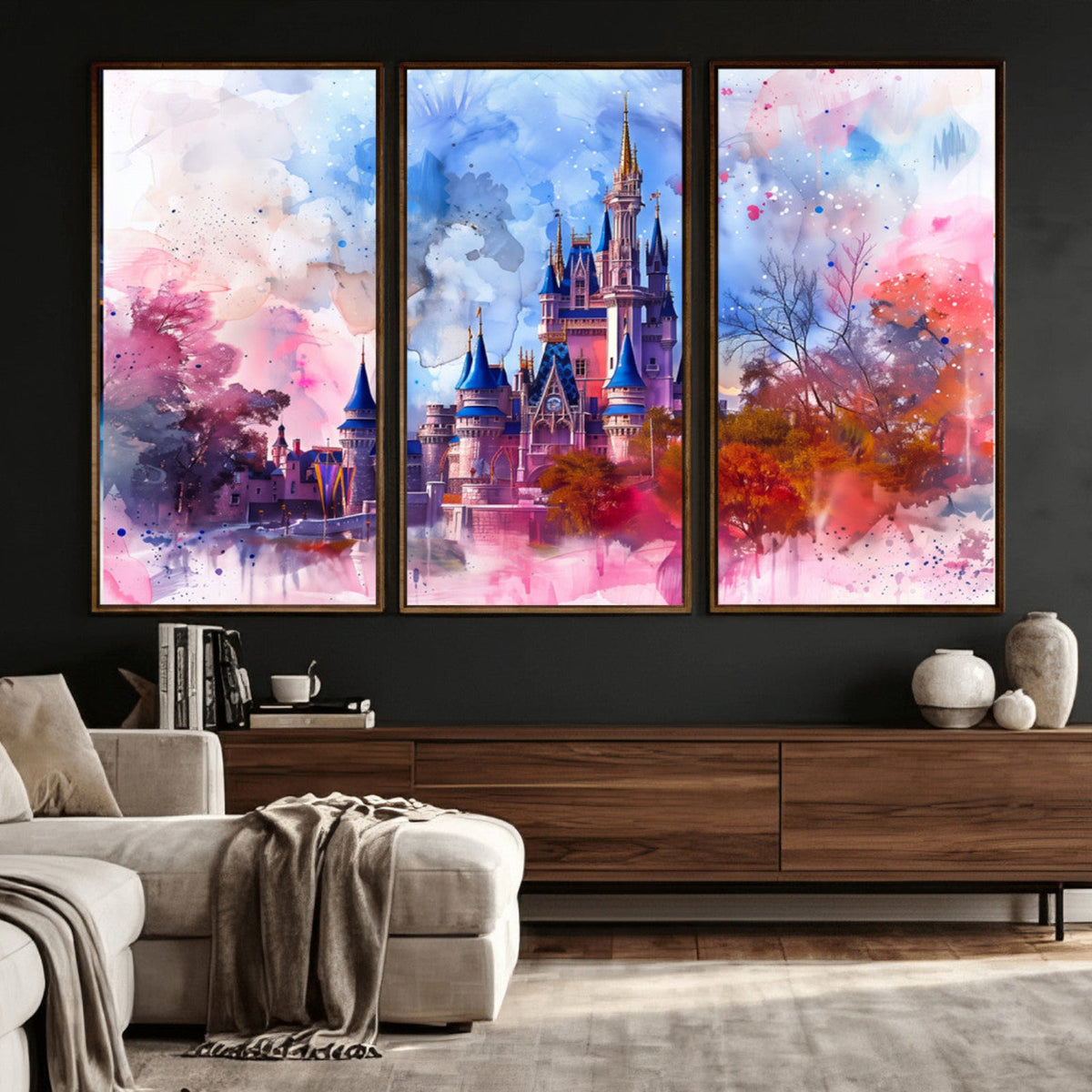 Disney Wall Art: Dreamy Watercolor Cinderella Castle Canvas