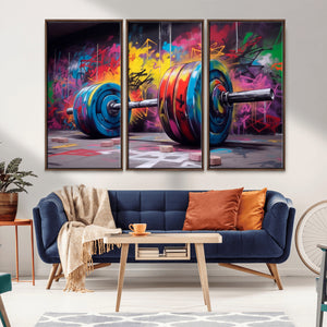 Abstract Graffiti Barbell Canvas Wall Art – Urban Fitness