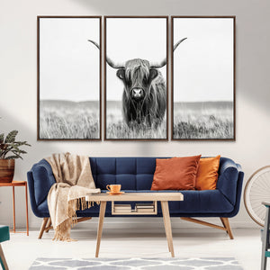 Highland Cow Canvas Wall Art – Majestic Beauty in Black and