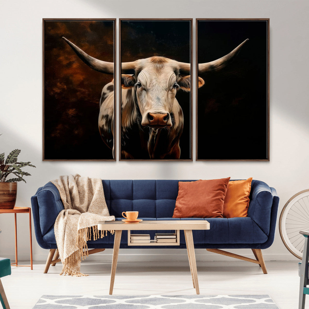 Texas Longhorn Wall Art | 3-Panel Large Texas Longhorn