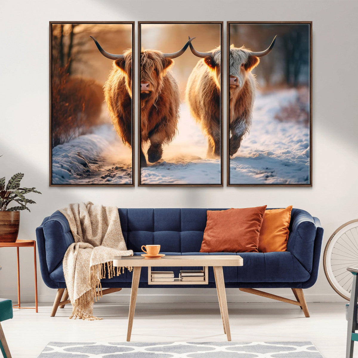 Scottish Highland Cow Horn Farm Wall Art Canvas Print