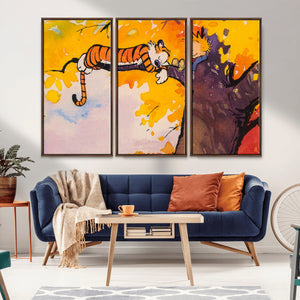Calvin and Hobbes Tree Scene Canvas Print | 3 Panel Large