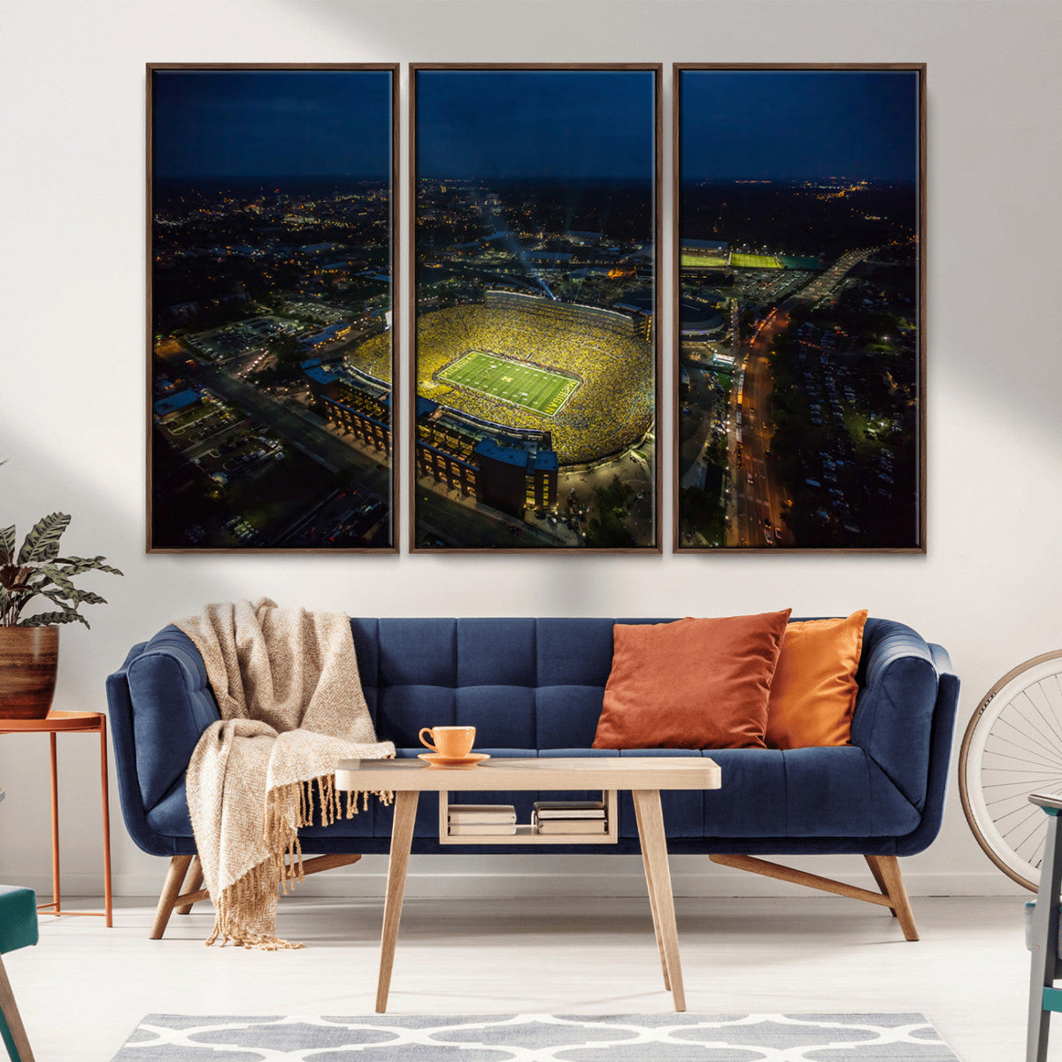 Michigan Stadium Night Game Wall Art – Sports Arena Aerial