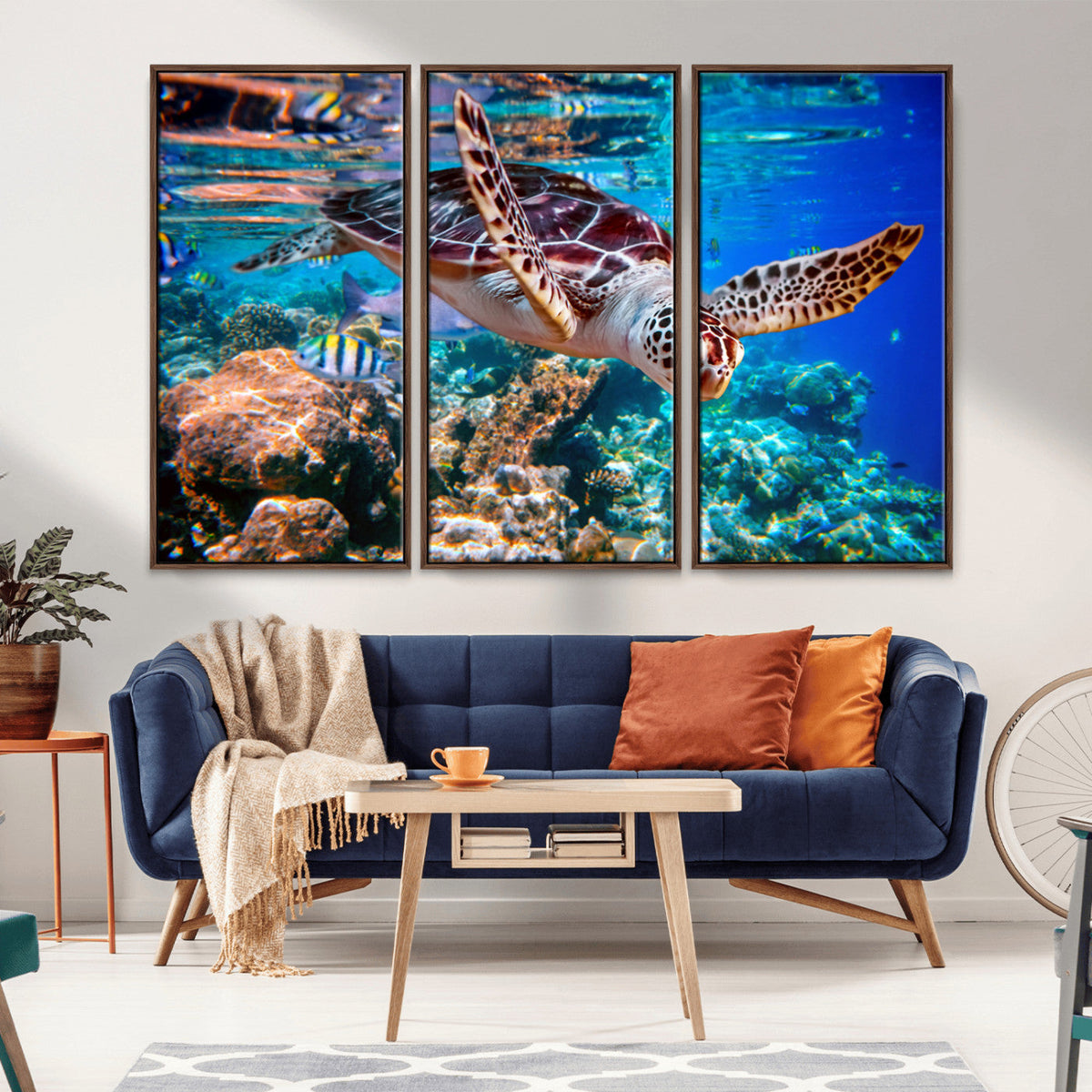 Underwater Coral Reef Sea Turtle Wall Art Canvas Print,