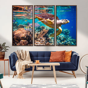 Sea Turtle Wall Art Canvas Print – Vibrant Ocean Coral Reef
