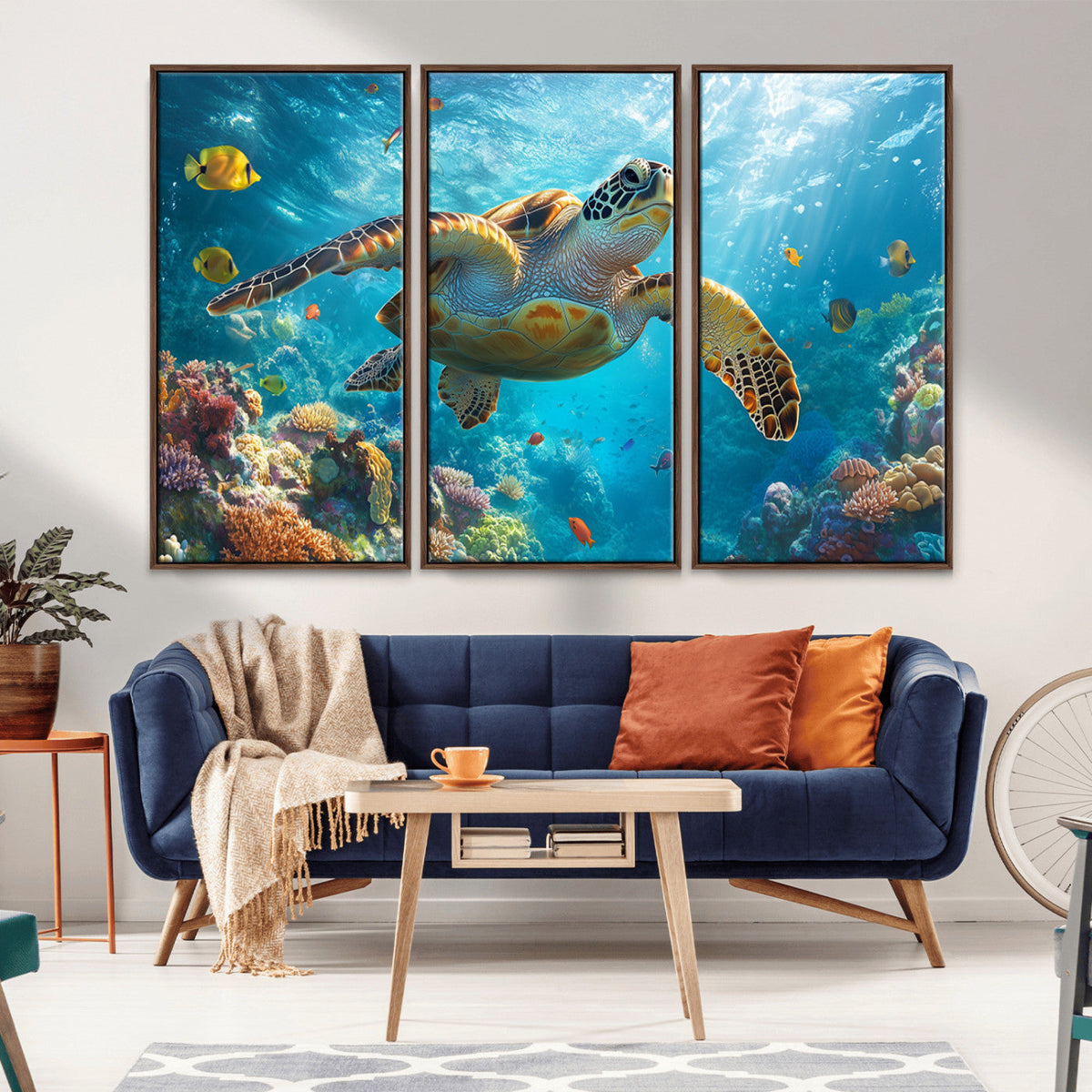 Sea Turtle Underwater Canvas Wall Art Print - Vibrant Ocean