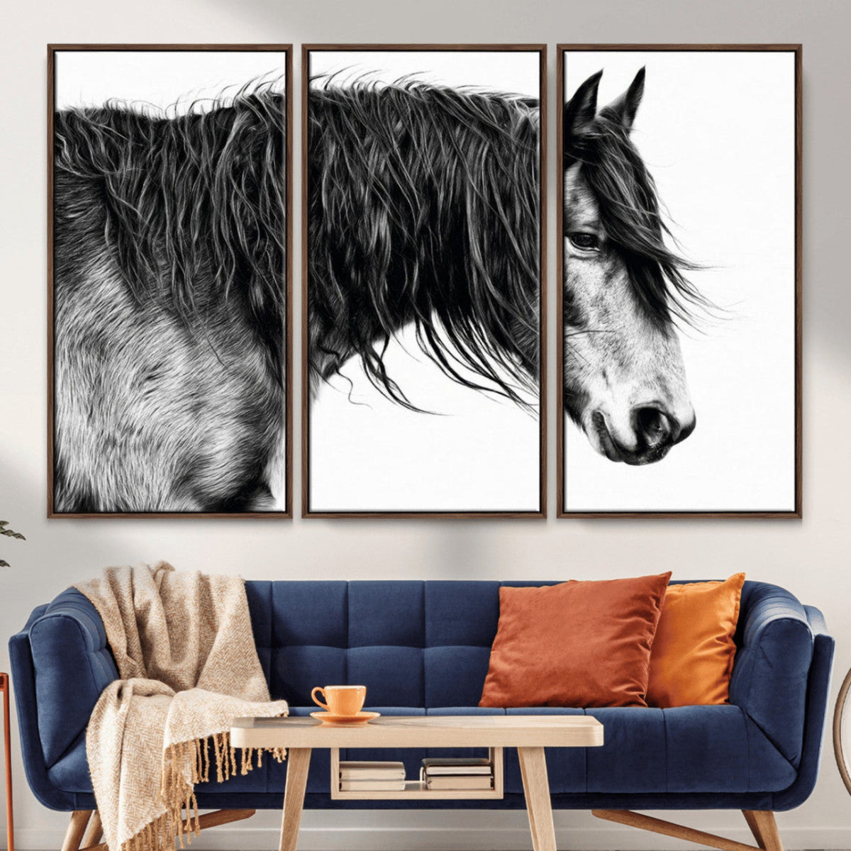 Majestic Horse Wall Art – Framed Black White Portrait Canvas