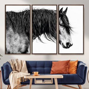 Majestic Horse Wall Art – Framed Black White Portrait Canvas