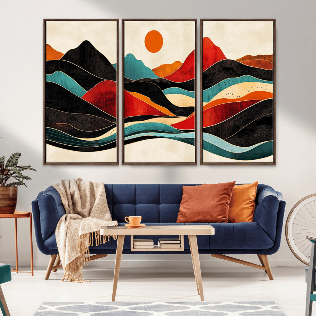 Western Wall Decor - Large Triptych Mountain Canvas - Boho