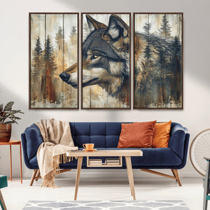 Rustic Wolf Wall Art Canvas Print – Vintage Woodland