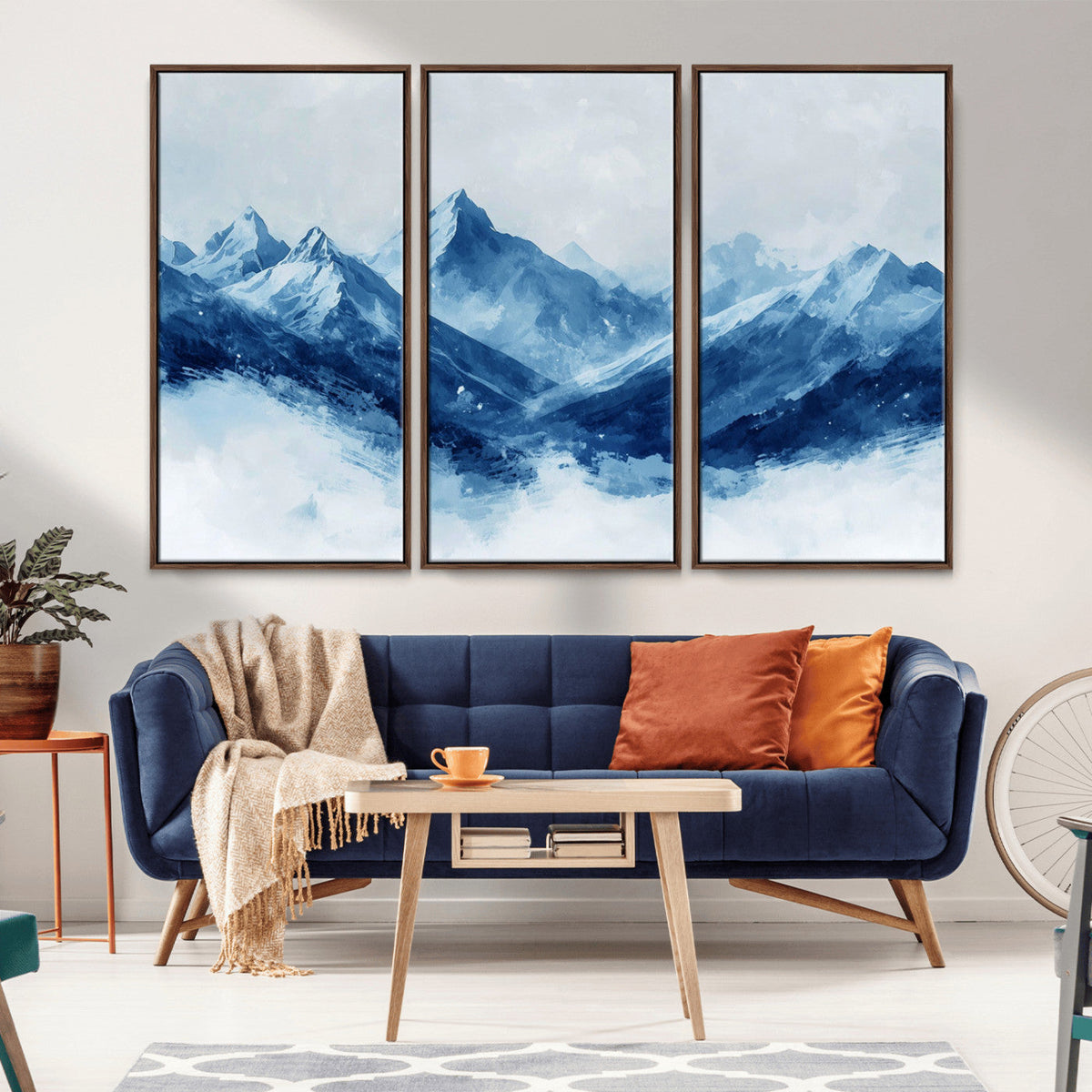 Blue Mountains Wall Art – Framed Snowy Range Canvas Artwork,