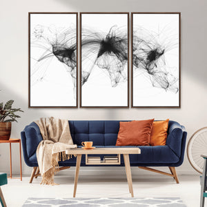 Flight Routes Air Traffic Map Canvas Wall Art - Framed -