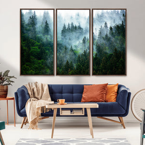 Misty Forest Wall Art Canvas Print – Framed Foggy Mountain