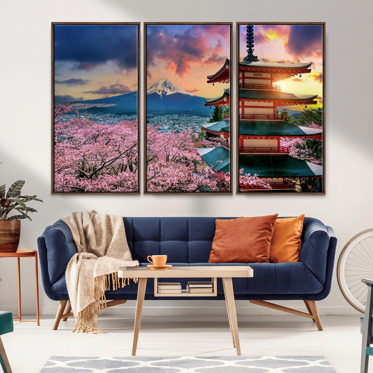Mount Fuji Cherry Blossom Wall Art Canvas Print – Framed