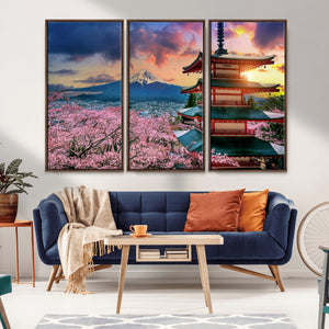 Mount Fuji Cherry Blossom Wall Art Canvas Print – Framed