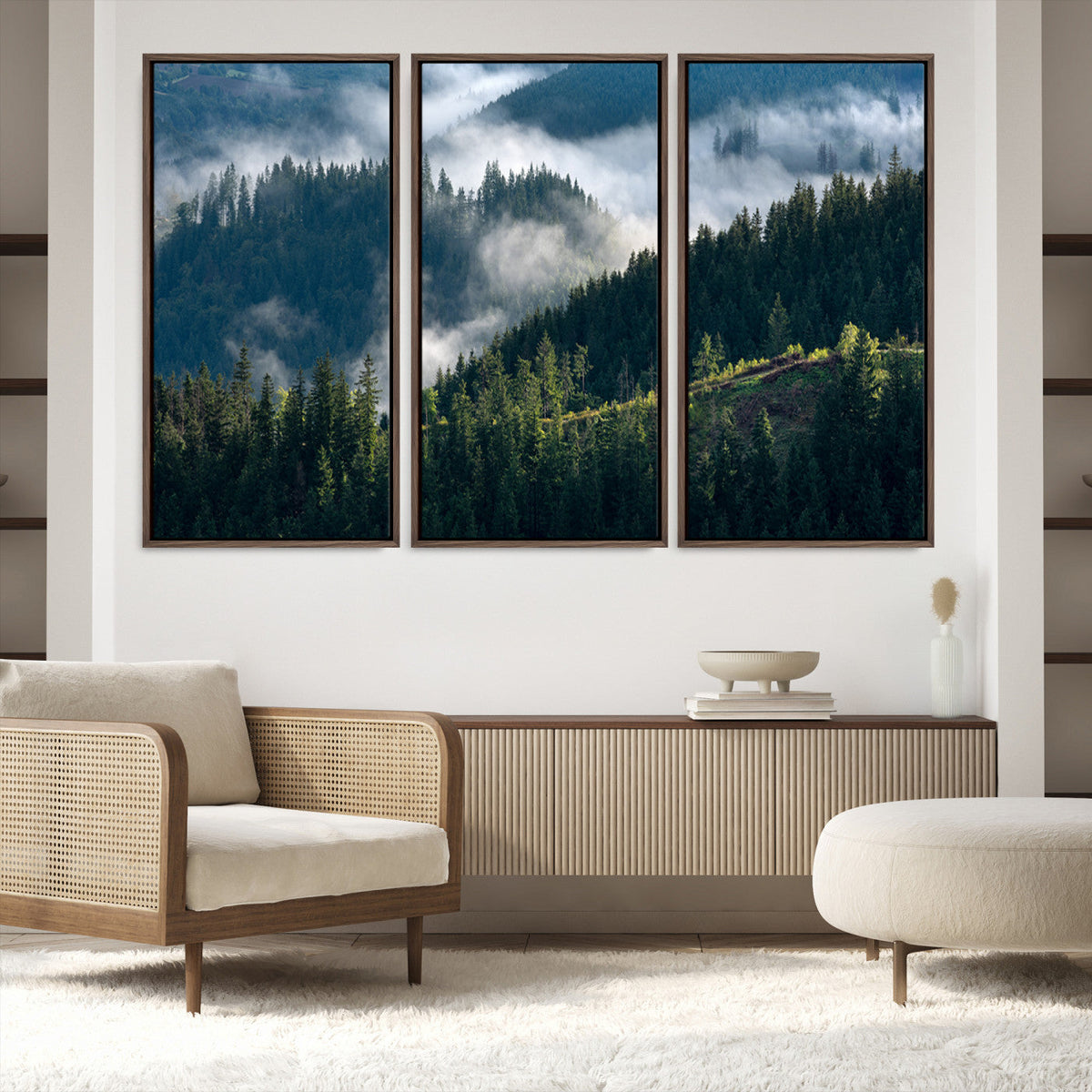 Misty Forest Wall Art Canvas Print – Pine Hills Foggy Trees